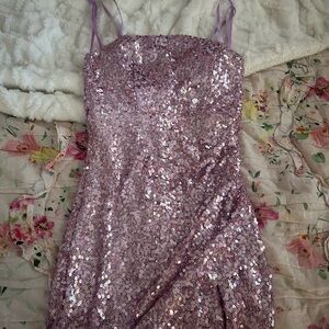 Sparkling Sequin Dress with Purple Straps